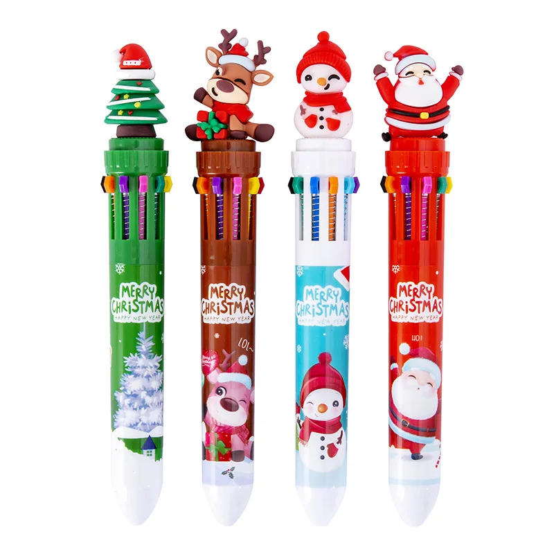 New Popular Christmas 10 colors Ballpoint Pens Retractable Pen Cute Santa Claus Pen for Christmas Gifts