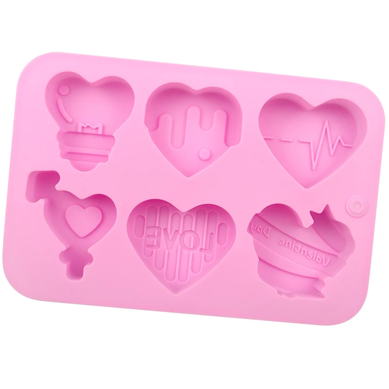 1067 Factory stock silicone soap mold cake mold silicone cake mold hand made soap candle mould 6 hole different heart candle