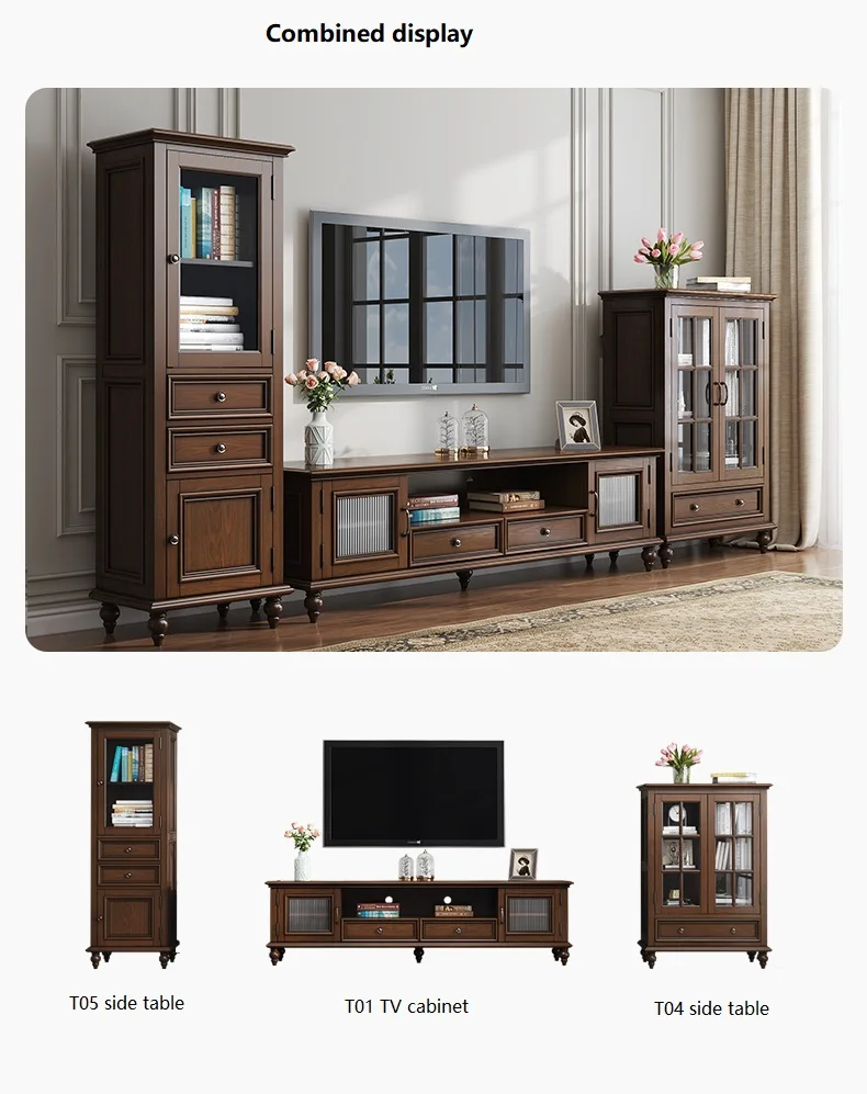 simple living room furniture TV cabinet solid wood TV stand and coffee table