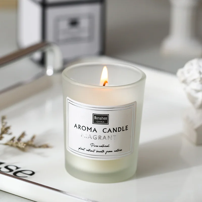 Private label customization aromatherapy candle frosted glass indoor smokeless soy wax scented candles in glass luxury