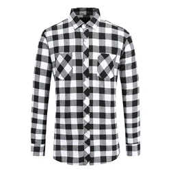 MGOO Custom  Mens  Plaid Pattern Contrast Plaid Print Button Up Pocket Shirt flannel  long Sleeves Shirt wholesale casual shirts