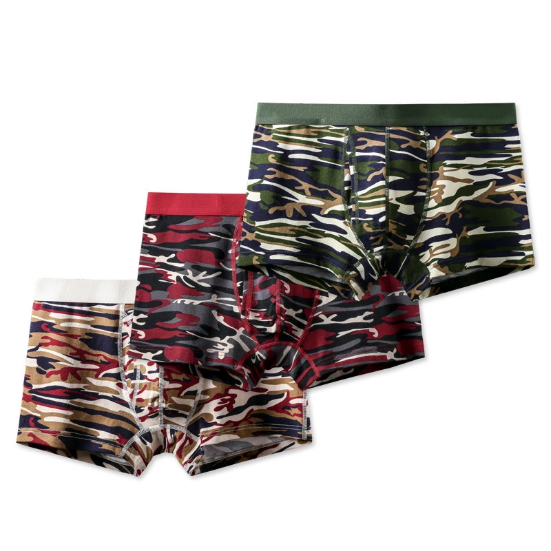 Camouflage Man Underwear 95 Organic Cotton Sexy Side Opening Men Boxer Briefs