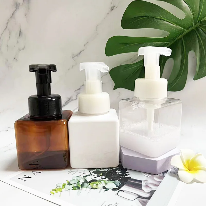 New Amber White Clear PTEG Foaming Hand Soap Bottles 250ml 450ml 500ml 600ml Facial Cleanser Plastic Foam Pump Bottle with Brush