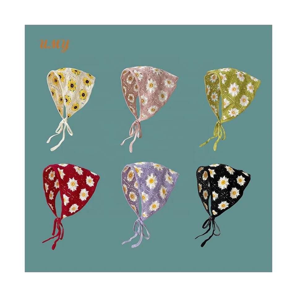 Fashion Crochet Hat Hair Bands Fresh Bandage Style Headscarf Kerchiefs Elastic Flower Headband For Women