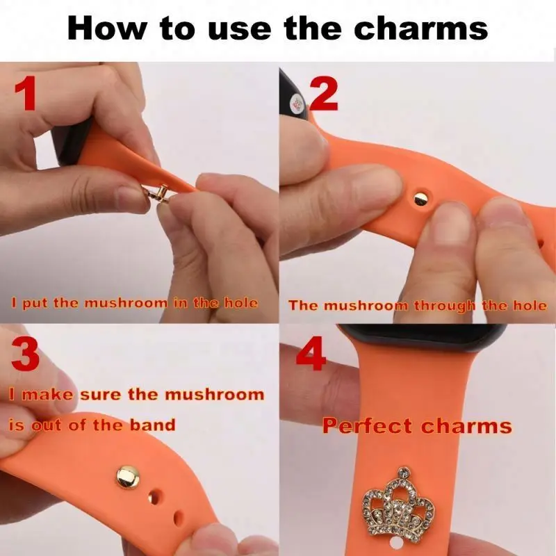2025 Hot Sale Metal Diamond Ornament Decorative Charms Ring Loops Nails For Watch Silicone Band