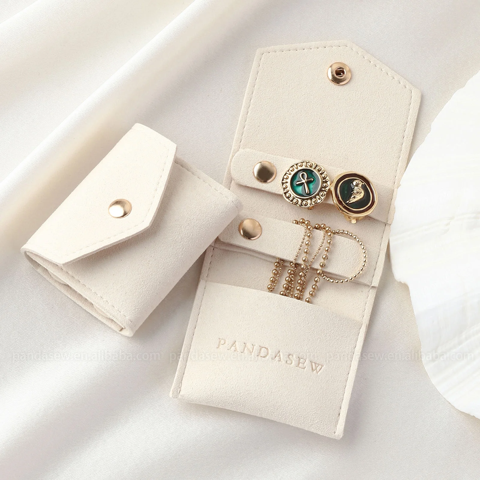 PandaSew Custom Logo Premium 1.4mm Microfiber Jewelry Organizer Travel Carrying Roll Bag Jewelry Pouch