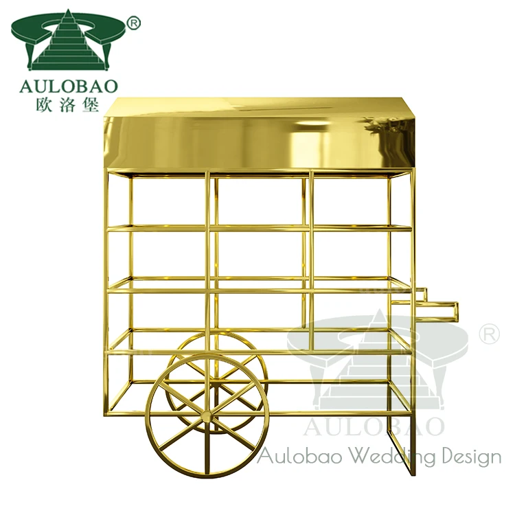 Свадебные украшения Золотая тележка для конфет из нержавеющей стали с колесами
