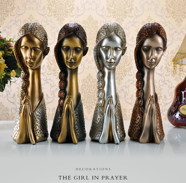 CREATIVE RESIN HOUSE ROOM TABLE TOP DECORATION PRAY HAND LONG HAIR HUMAN LADY GIRL STATUES FIGURINES SCULPTURES TOY DOLL CRAFT