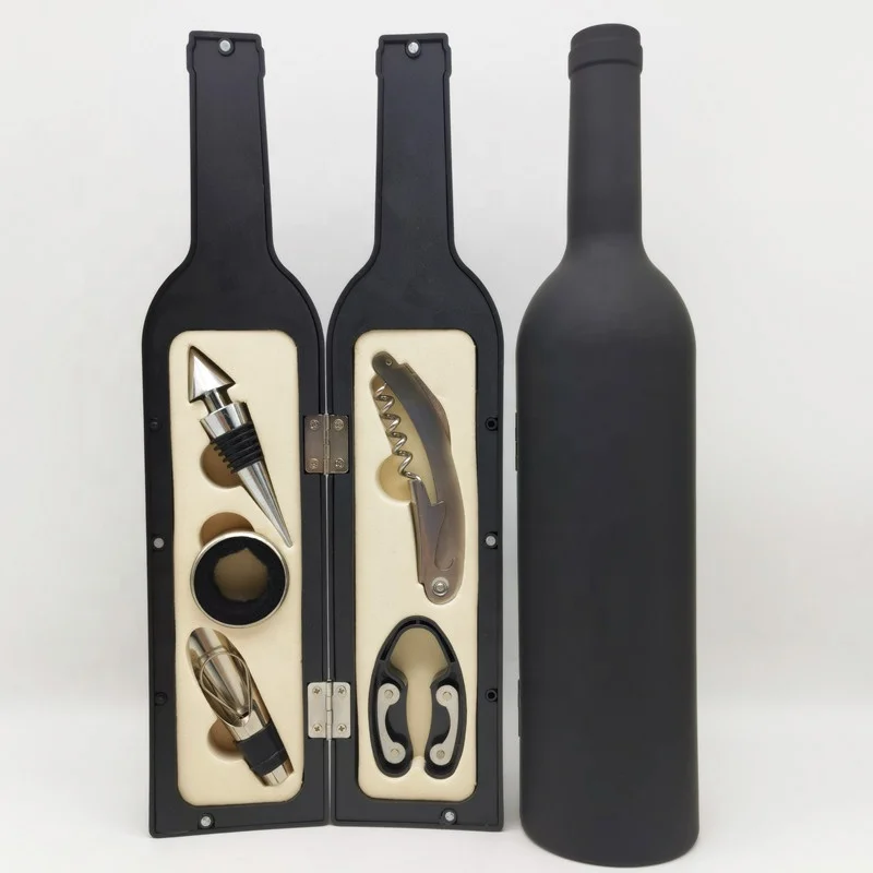Free sample bar accessories 5 Pieces metal wine bottle opener set stainless steel bottle shape wine corkscrew gift set