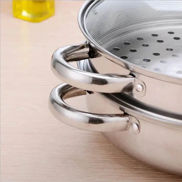 Stainless steel steamer three-layer pot soup pot double bottom gas induction cooker with steam grid cooking pot with cover