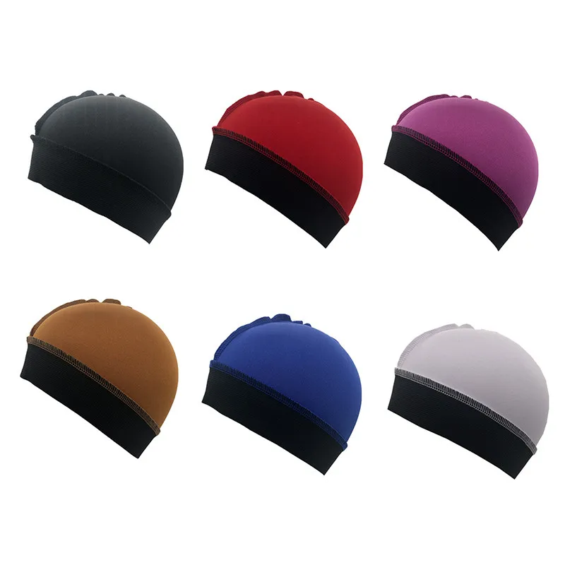 Wholesale spandex polyester designer durag headband headwrap head cap hair plain cap wave compression cap
