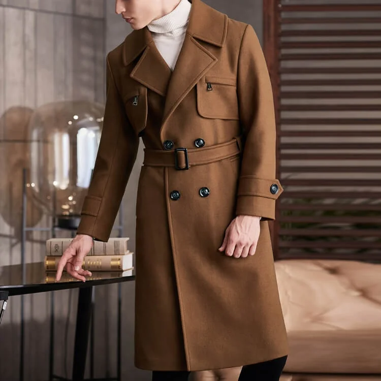 High quality loose fit mens full length coat long winter wool men overcoat