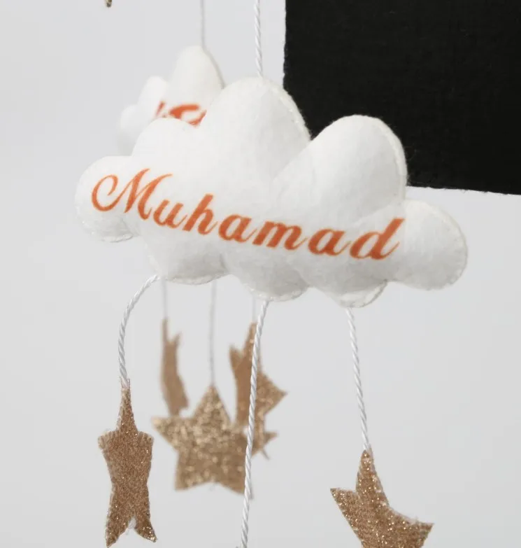 muslim baby mobile felt moon and star cube Kaaba Islamic cot mobile quran crib mobile