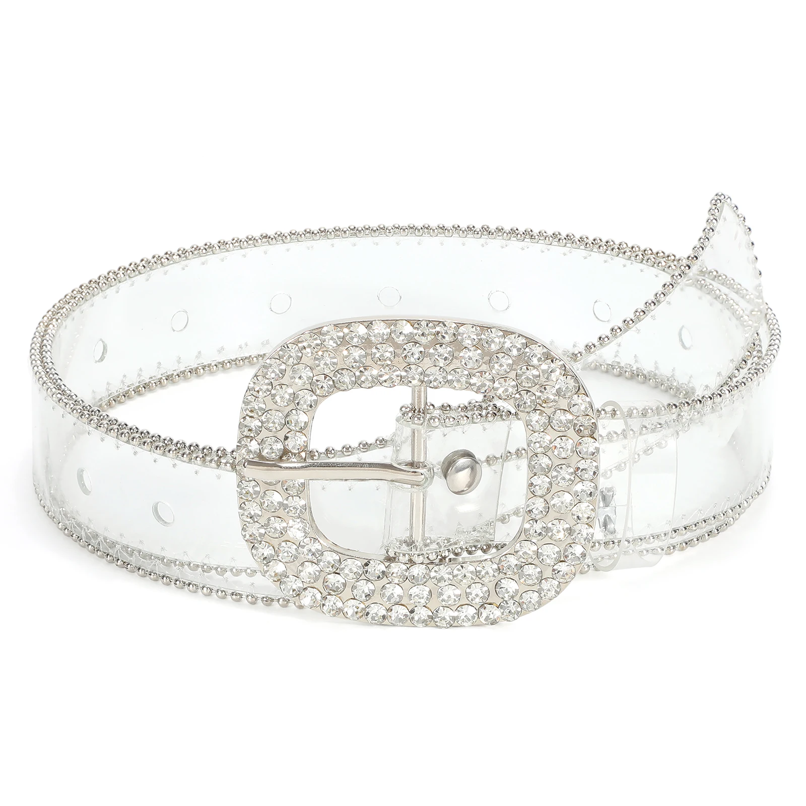 Pearl Rhinestone Pin Buckle Waist Belt Resin Plastic Pvc Clear Transparent Belts For Women