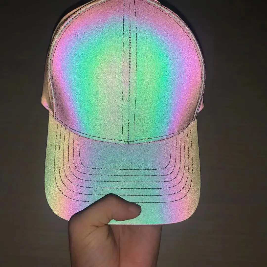 Customized new high-profile fashion hip-hop elements rainbow reflective sun hat outdoor reflective fisherman hat
