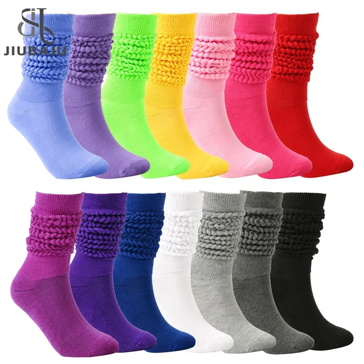 Slouch Socks Women Towel Bottom Knee High Knit Style Scrunched Sock Solid Lady Calf Thermal Pile Socks