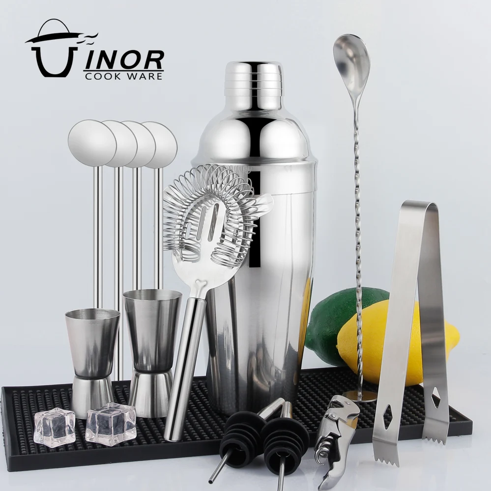 Hot Selling Bar Accessories Tools 14 pcs Stainless Steel Cocktail Shaker Set with Acrylic Stand