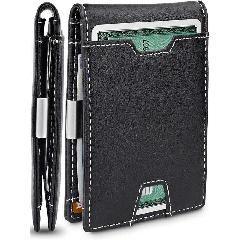 OEM/ODM Designer leather money clip wallet slim bifold card holder leather money clip