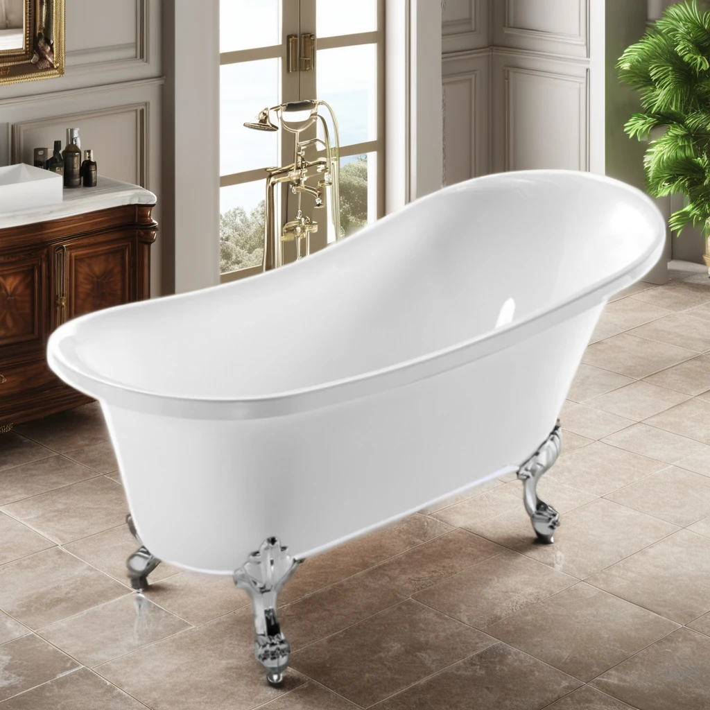 Luxurious French Design Claw Foot Bath Tub White Acrylic Soaking Antique Artistic Freestanding Stone Bathtub Luxurious Style