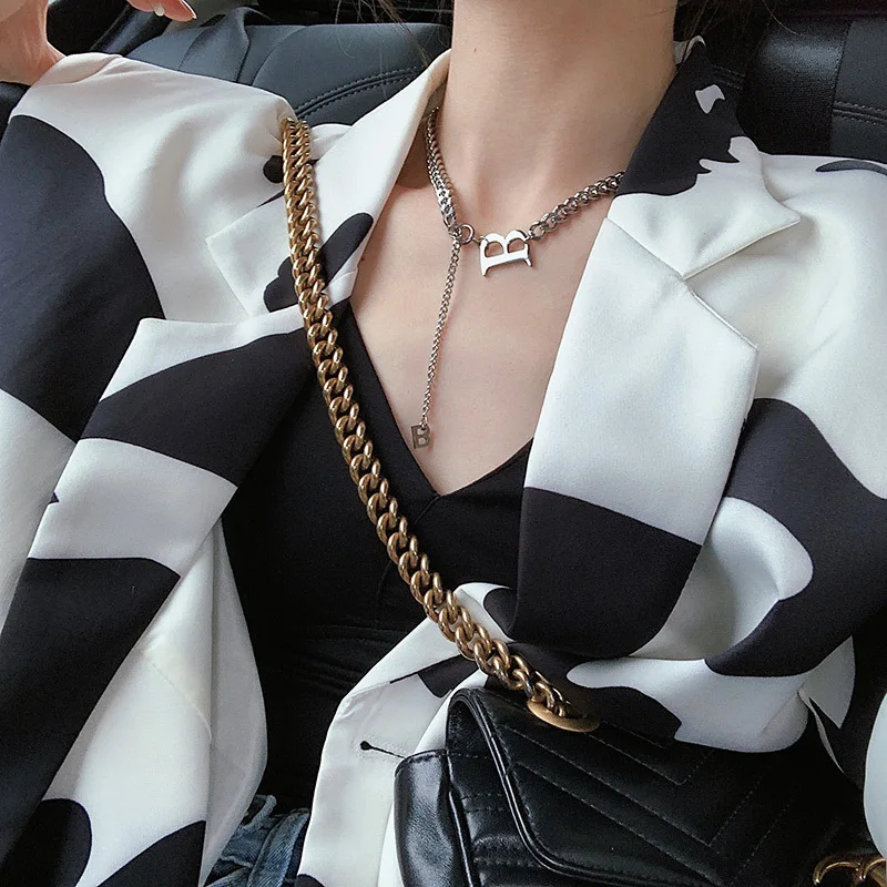 Letter B Hip-hop Necklaces Metal Stainless Steel Pendant Clavicle Chain Necklace