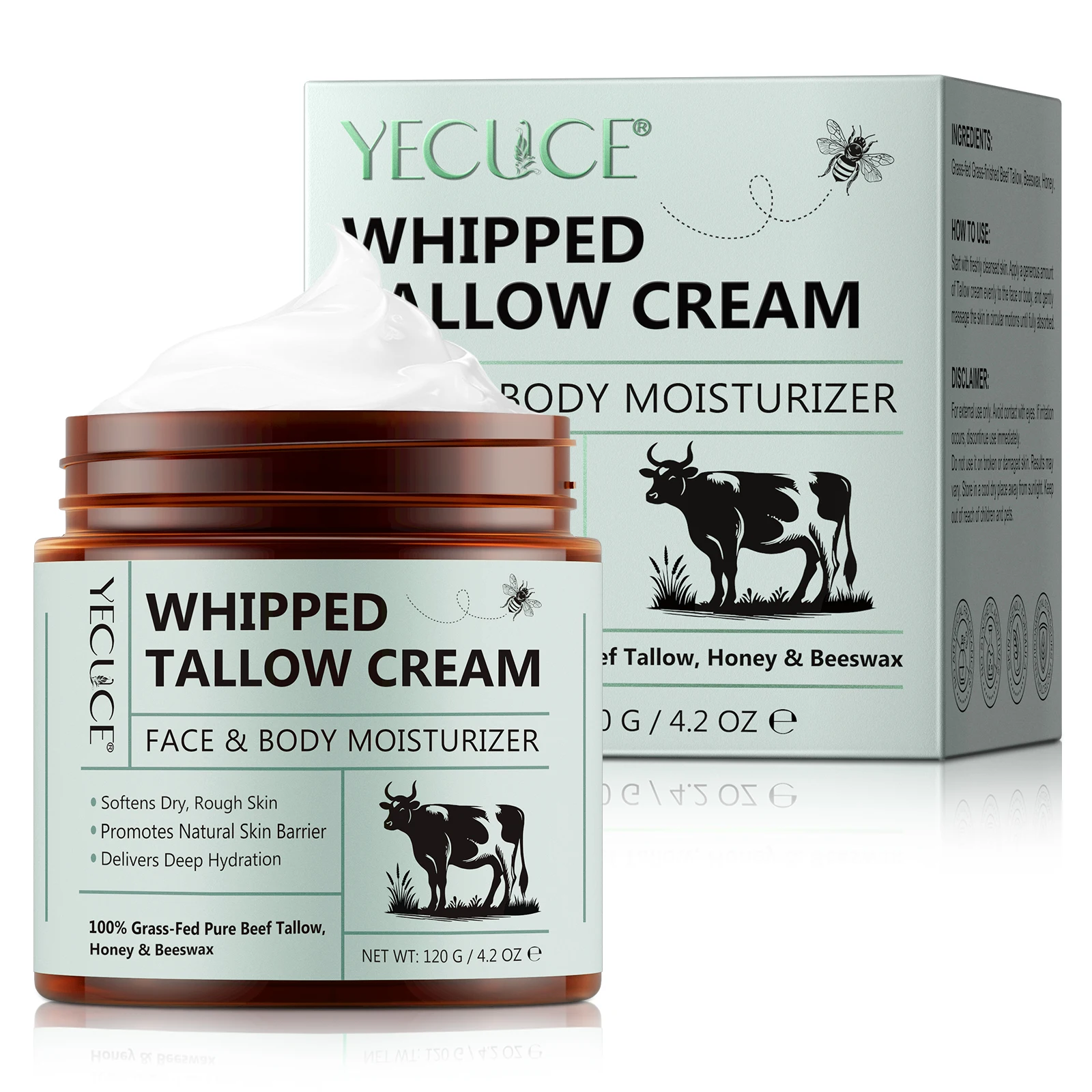 YECUCE deeply hydrates softens skin 120g beef tallow honey body face cream whipped tallow honey beef tallow balm