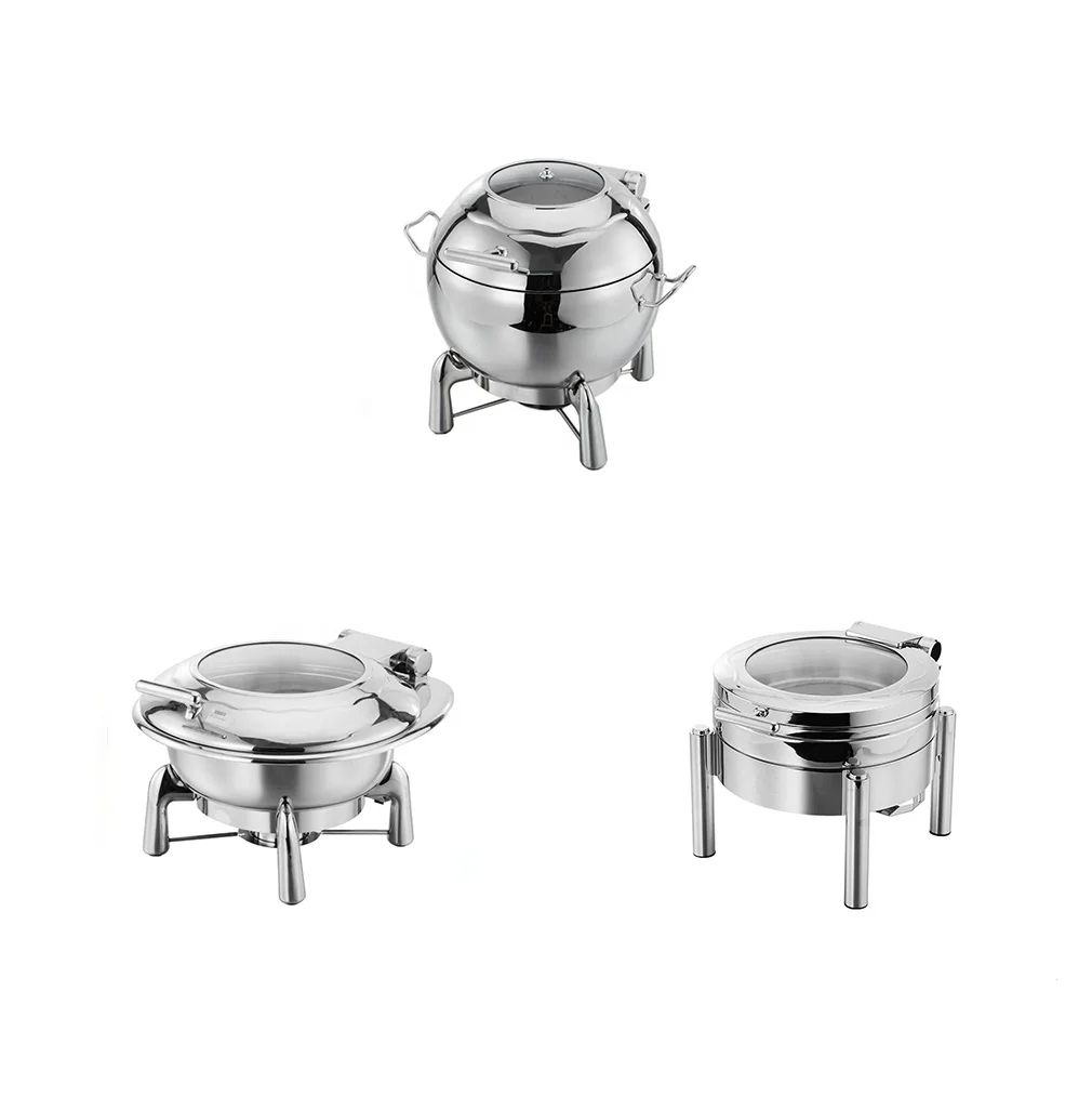 304 Stainless Steel Hydraulic Buffet Electric Food Warmer Soup Chafing Dish 11qt 11L Round Chafer Body with Glass Lid