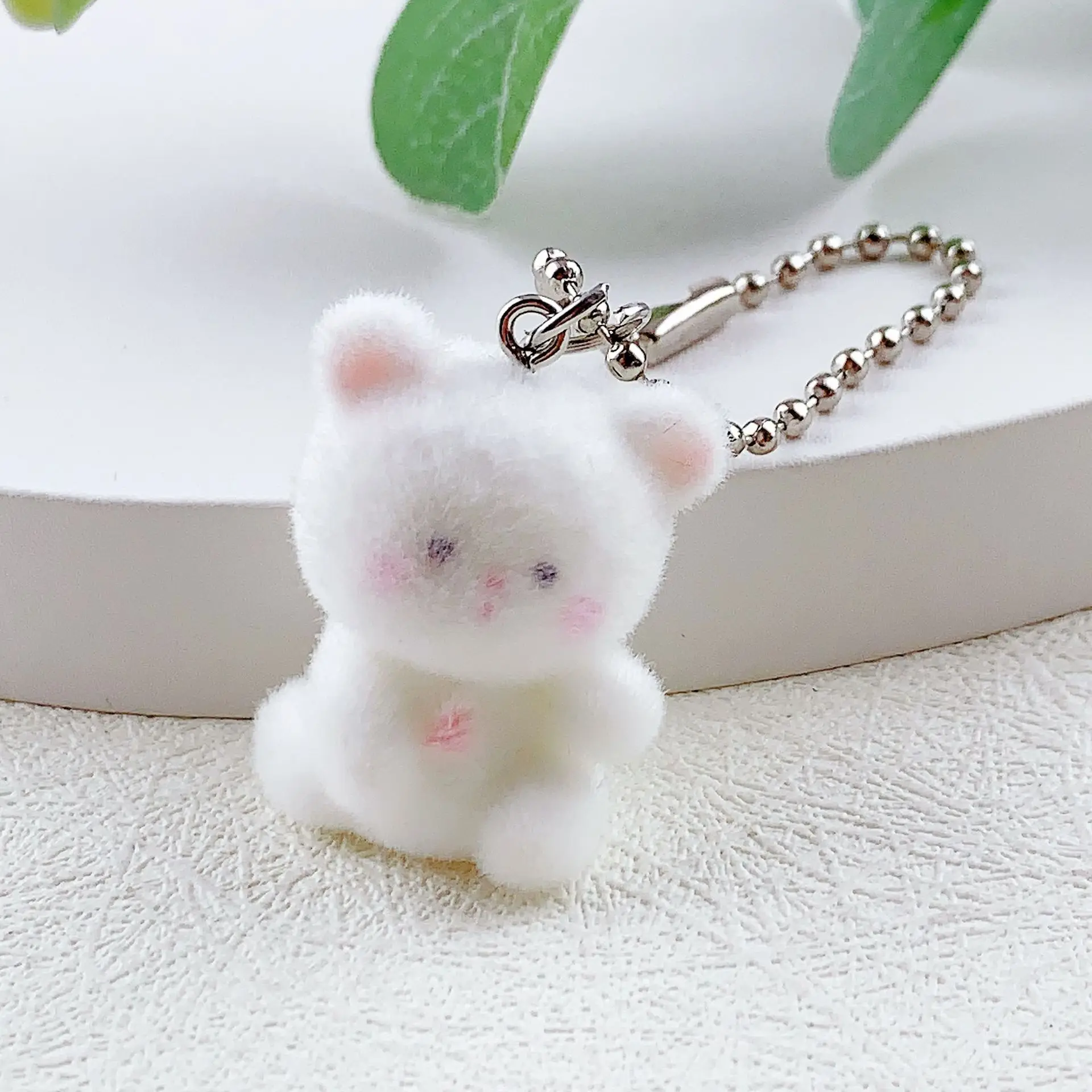 2024 Cartoon Flocking Bear Keychain Animals Doll Resin Key Chains Cute Pom Pom Keyrings Cat Dog Cow Koala Bunny Plush Keychain