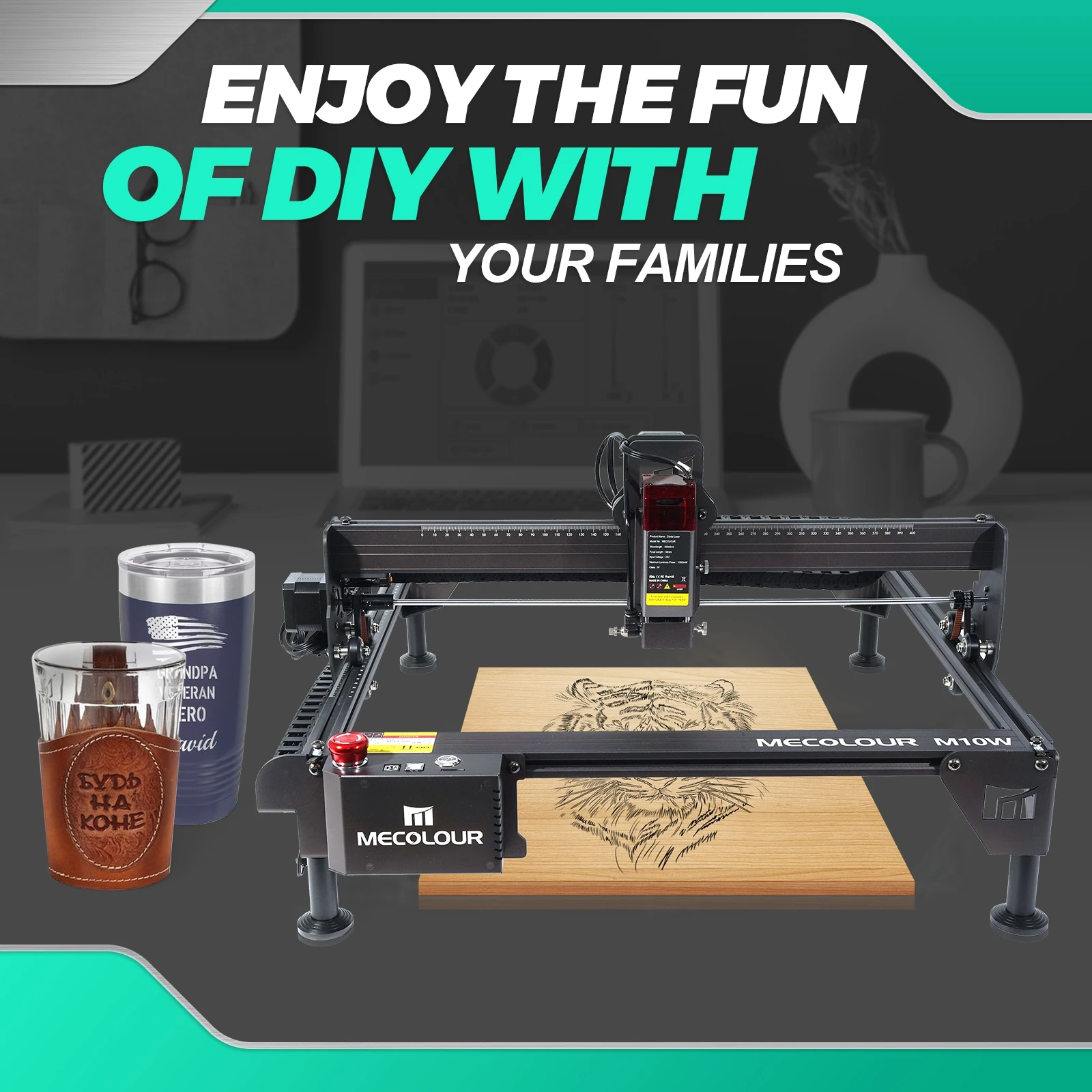 Desktop Laser Engraving and Cutting Machine Mark 4040 Small Business Leather Wood Glass Black