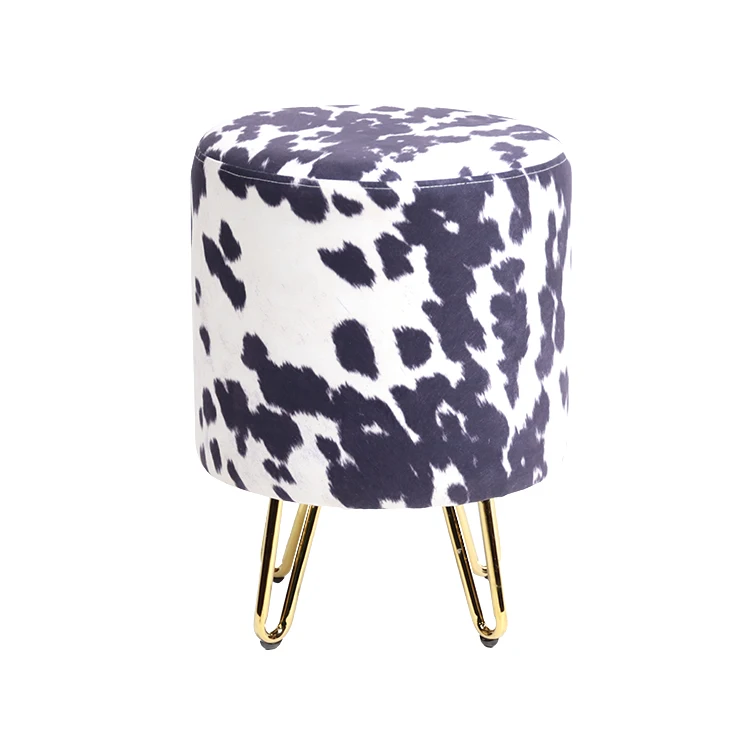 Современный Модный Круглый оттоманский стул с золотыми короткими штанинами с коровьим узором Новый дизайн