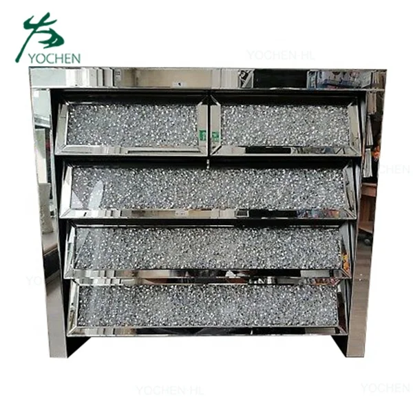 Сияющая зеркальная мебель раздавленный бриллиантовый шкаф для хранения в гостиную