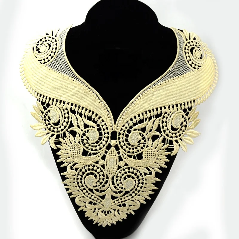 Factory clothing accessories handmade net yarn color flowers embroidery sewing lace collar applique custom 3d embroidery collar