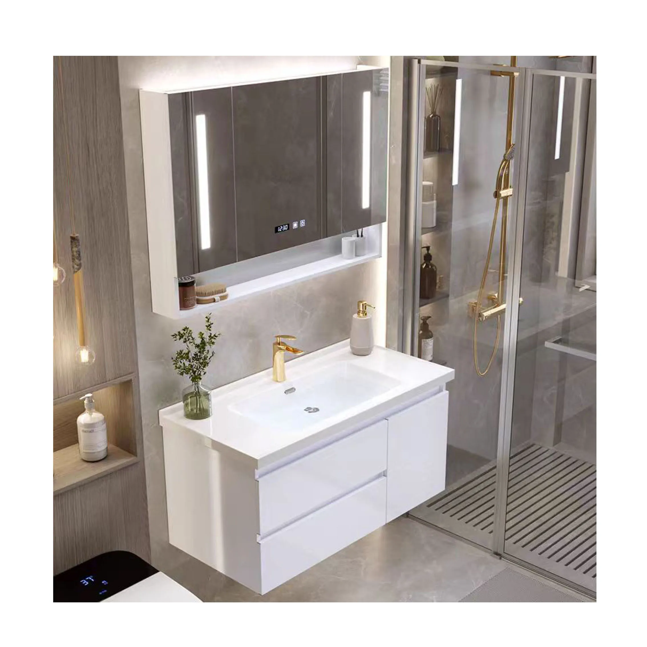 stainless steel bathroom furnitureHotel Floating Mirror Wall MountedVanity Bathroom Cabinet Vanity