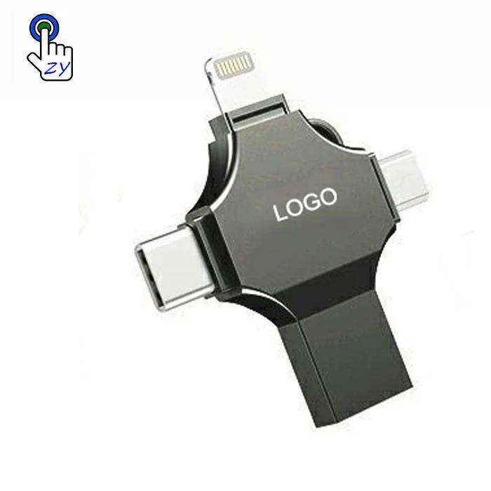 Custom USB 8GB16GB 32GB 64GB 4 In 1 USB Type-C Pendrive 3.1 3.0 128GB Flash Memory 4 In 1 OTG USB Flash Drive