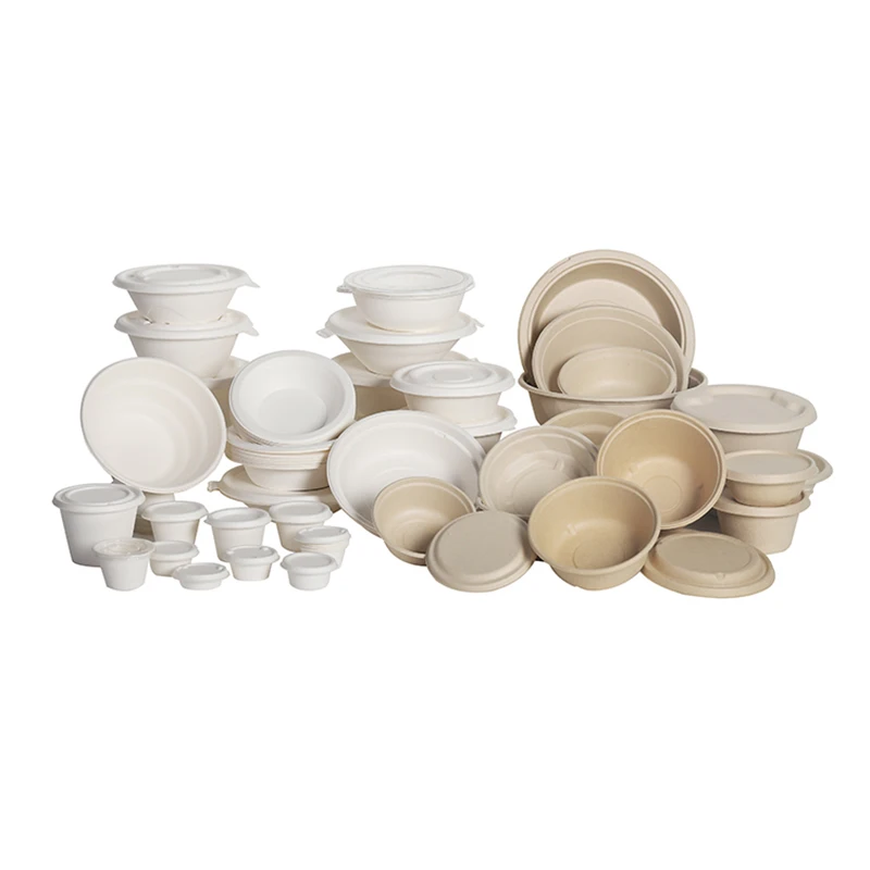Eco friendly disposable bagasse sugarcane pulp 500ml 32oz soup salad sweet noodle rice food to go kraft paper bowls container