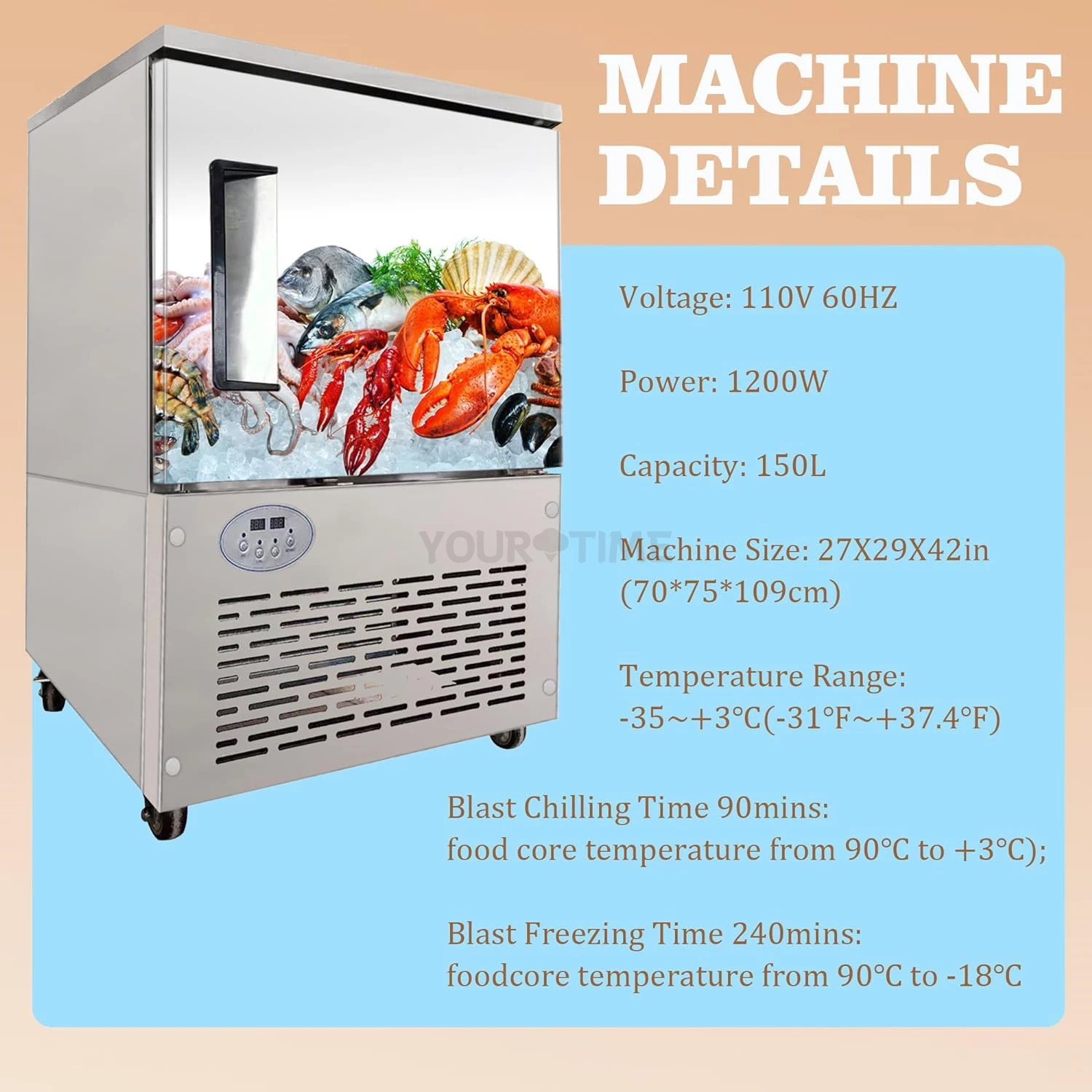 Yourtime Commercial 5 trays 150L small  blast freezer/ Commercial stainless steel quick freezing blast freezer
