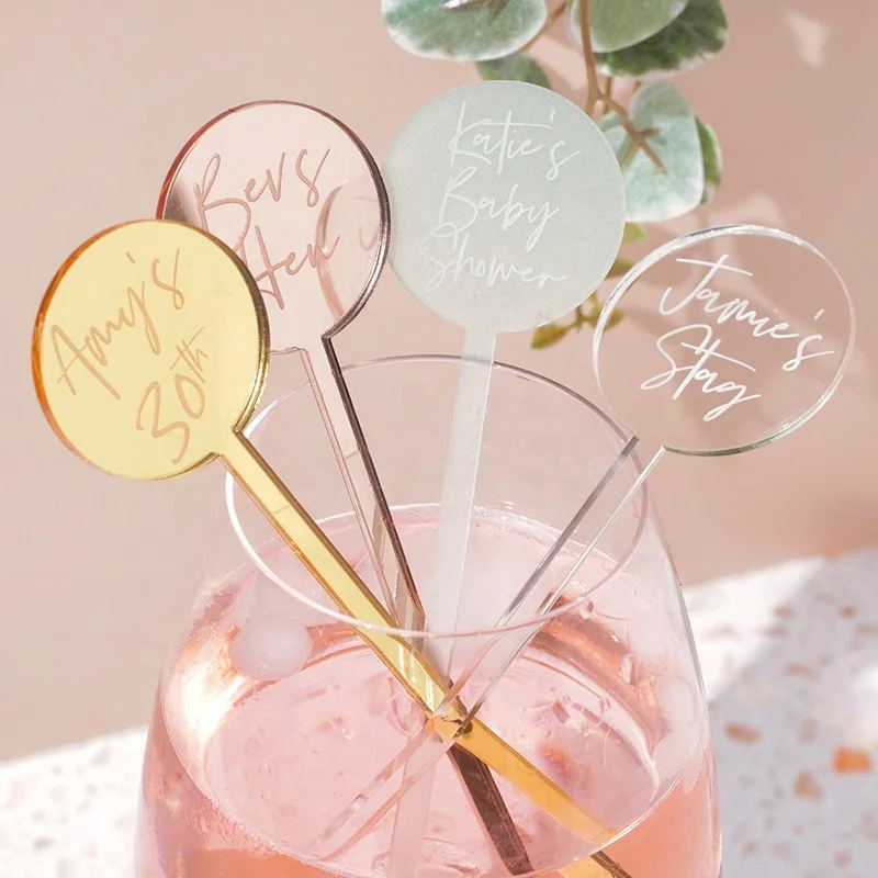 Personalized Drink Stirrers Round Shaped Gold Acrylic Drink Stirrers Wedding Cocktail Drink Dispenser With Stirrer Swizzle