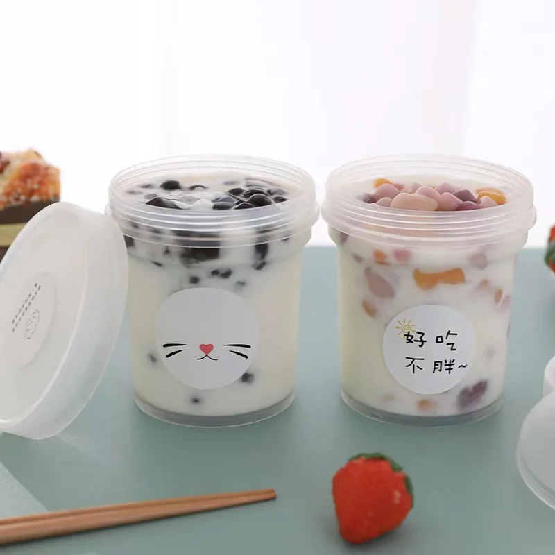 500ml 16 oz PP  Yogurt Food Containers  Plastic Dessert Portion Cups With Lids for Salad Candy Ice Cream Fruit Drink