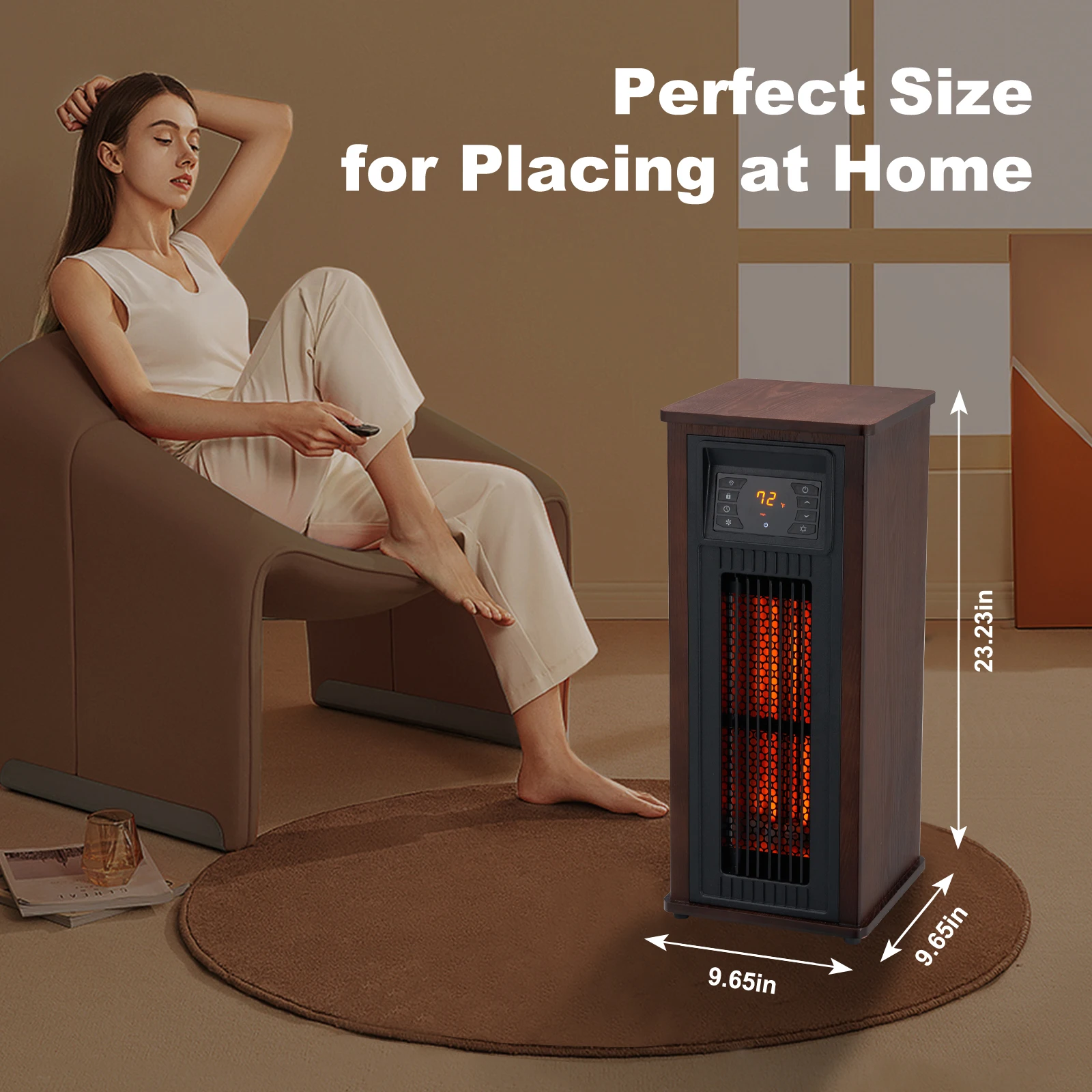 Portable 1000W 1500W Space Warmer Indoor Heating infrared wood tower heater with Remote control