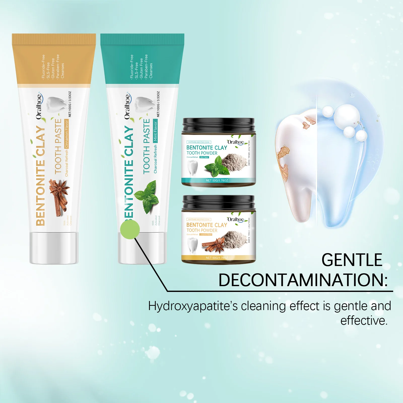 Hot selling ORALHOE long-lasting fragrance breath effectively cleanses tartar, whitens and repairs Bentonite clay toothpaste