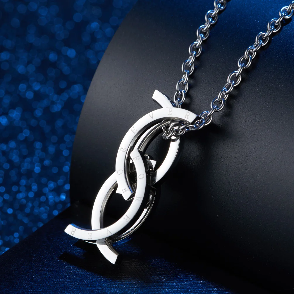 Hot Selling Stainless Steel Deformation Kissing Fish Pendant Ring Collapsible Kiss Fish Pendant Necklace for Teen Boys Girls