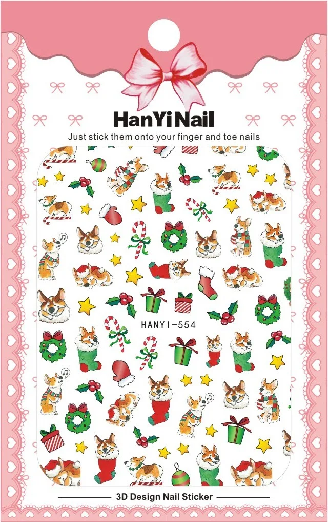 HANYI 554-577 New Design Nail Manicures Decals 3D Art Christmas snow santa Nail Art sticker for nail