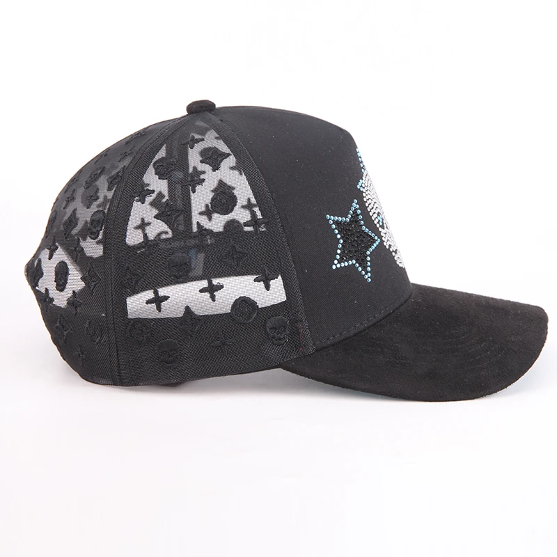 Custom high quality full embroidery logos on the mesh shiny rhinestone trucker hat cap