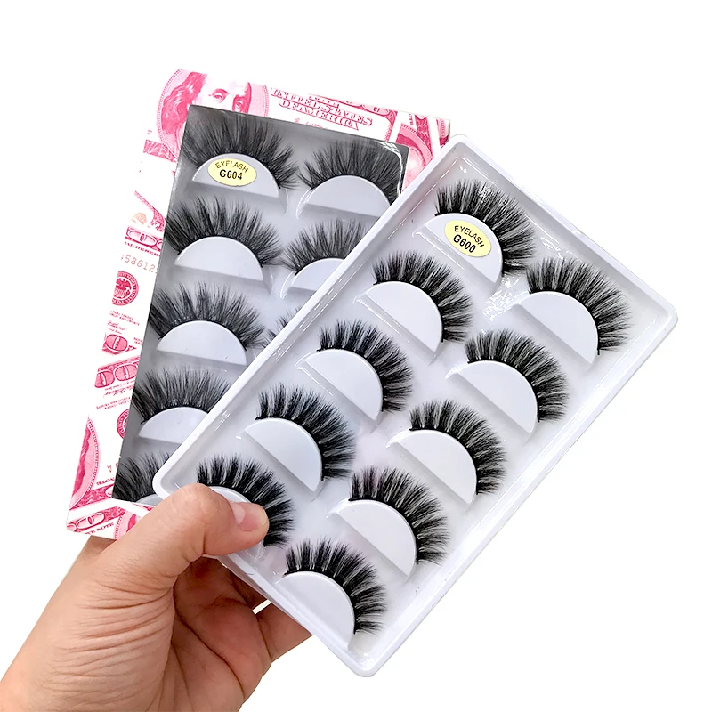 Wholesale Natural 3D False Eyelashes with Glitter Lashes Brushes Tweezers Custom Logo Marble Money 5 Pairs Eyelash Box