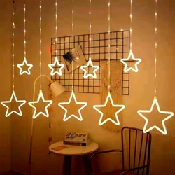 Star Holiday String Neon Led Window Christmas Decoration Curtain Fairy Lights  Christmas Ramadan Eid  Decoration