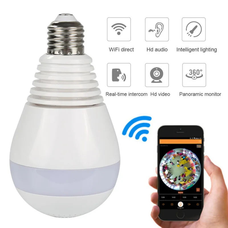 1080P panoramic fisheye lens home security lamp style v380 pro app wifi light bulb camera 360 degree