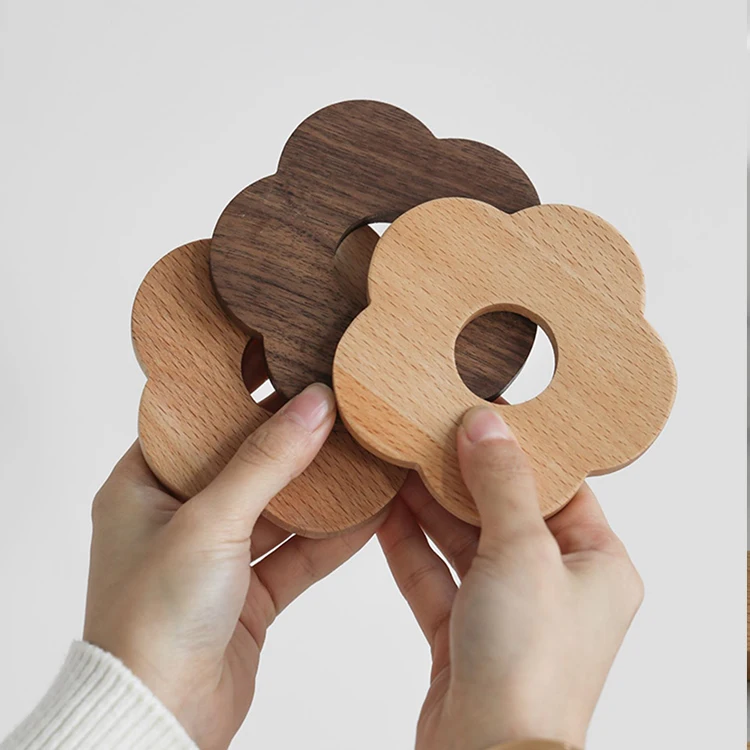 Деревянные подставки для напитков с цветочным дизайном Нескользящие чашек держателем набор из 4 подставок орехового дерева журнального столика