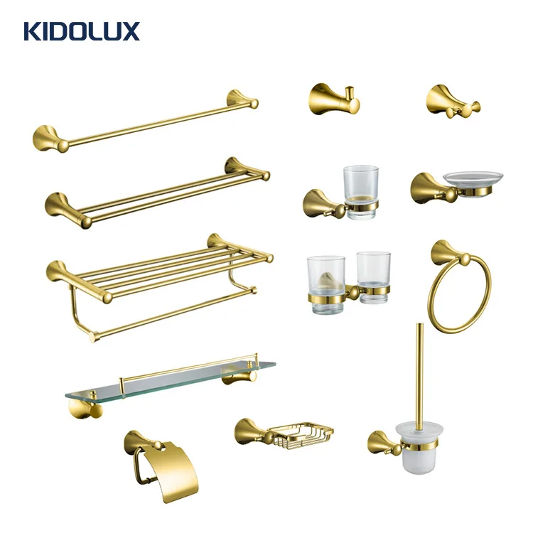 Kidolux Towel Bar Bathroom Hardware Set Wall Mounted Copper Brass Aluminum Modern Chrome Polished Bathroom Accessories Set