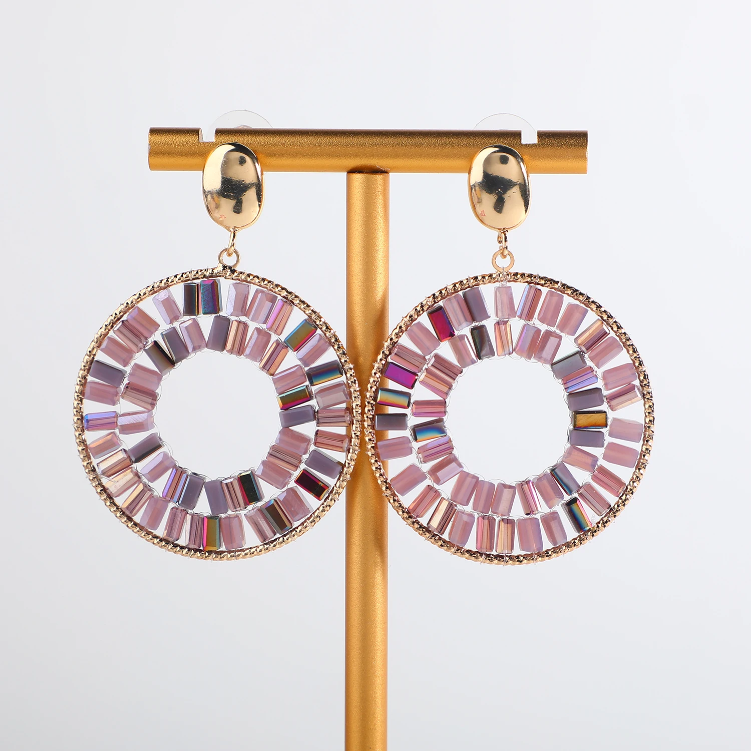 Fashion Colorful Stones Big Circle Pendant Earrings For Women Bohemian Earrings Wholesale