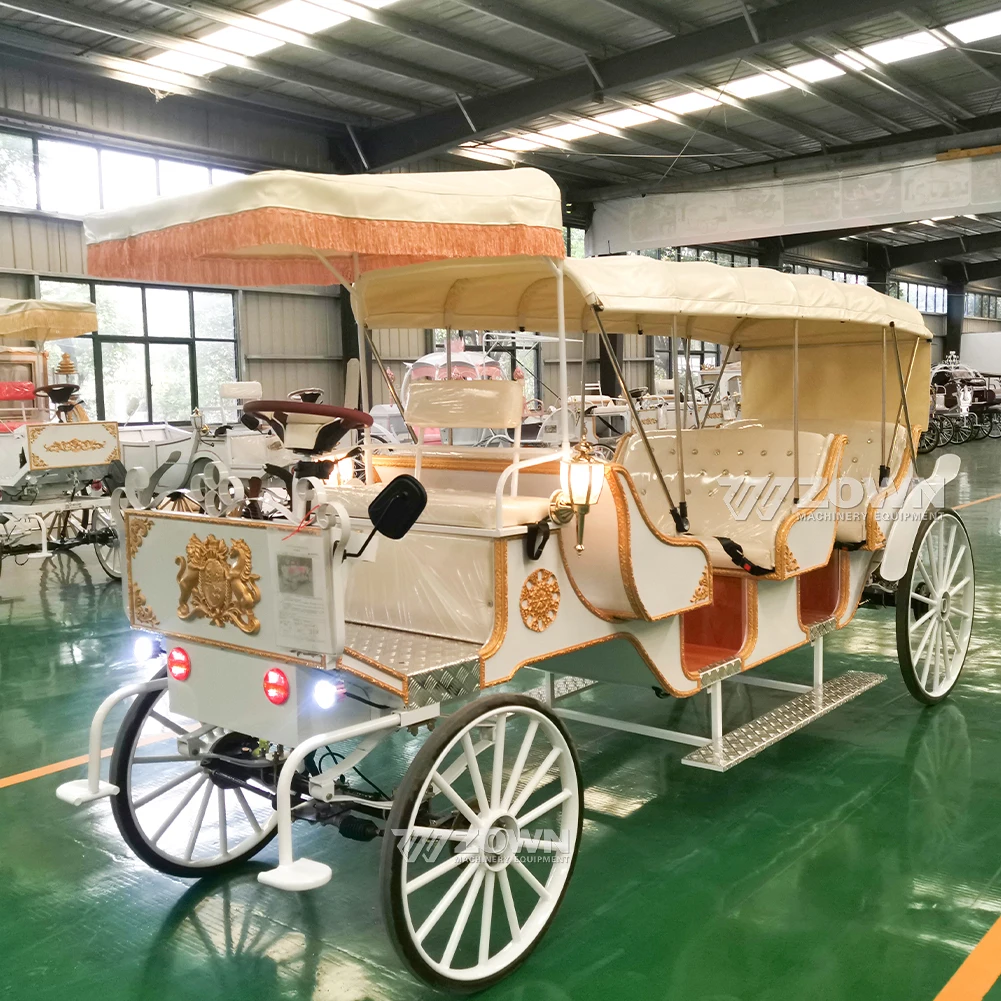 Factory Direct Wholesale Price White Sightseeing Electric Drive Carriage Luxury Vintage Victoria Horse Carriage for Sale