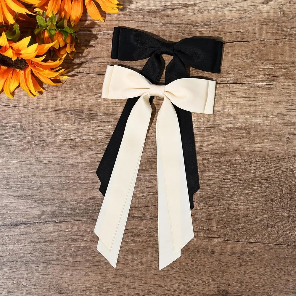 Sweet 2PCS Solid Color Black White Silky Satin Bows Hair Clips Hairpin Alligator Barrettes